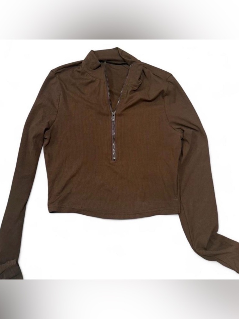 Brown ribbed half zip